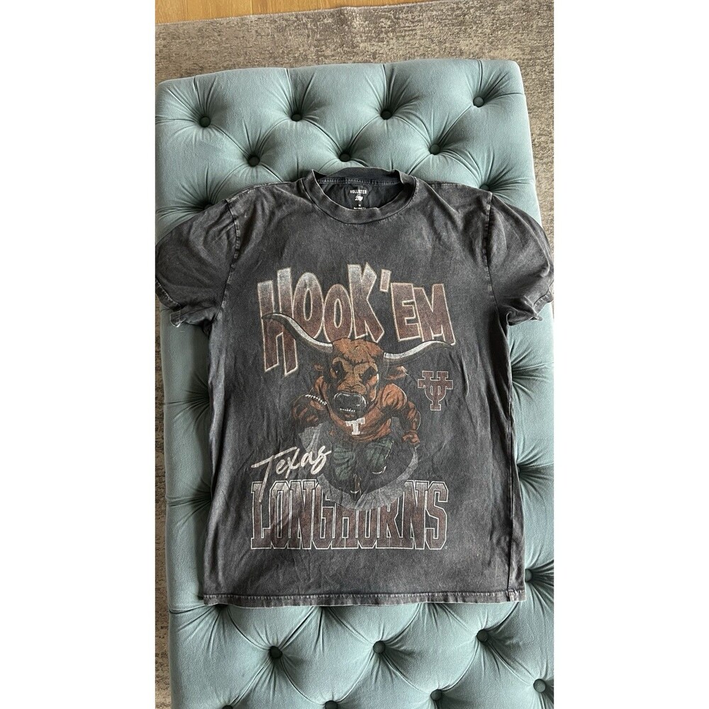 Hollister Co. Texas Longhorns Hook Em Graphic T-Shirt Size Medium M